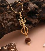 Gold color lord shiva trishul rudraksha mala chain necklace