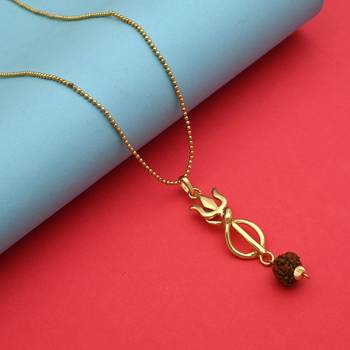 Gold color lord shiva trishul rudraksha mala chain necklace 2
