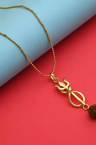 Gold color lord shiva trishul rudraksha mala chain necklace