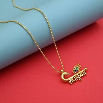 Gold color peacock inspired radha krishna name mala chain necklace 2
