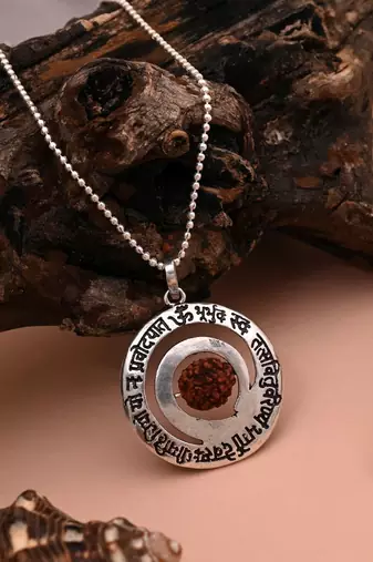 Silver color gayatri mantra rudraksha mala chain necklace