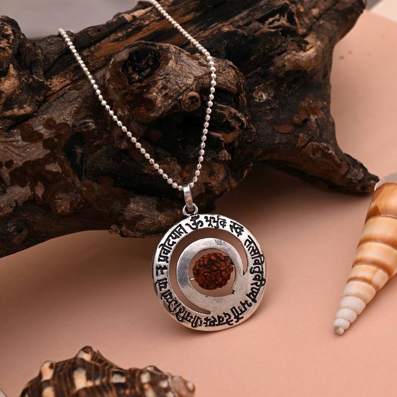 Silver color gayatri mantra rudraksha mala chain necklace