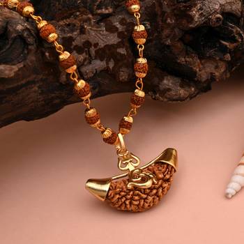 Gold color lord shiva trishul rudraksha mala chain necklace 1