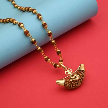 Gold color lord shiva trishul rudraksha mala chain necklace 2