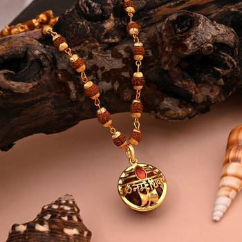 Gold color om namah shivay rudraksha mala chain necklace 1