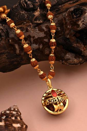Gold color om namah shivay rudraksha mala chain necklace