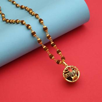 Gold color om namah shivay rudraksha mala chain necklace 2