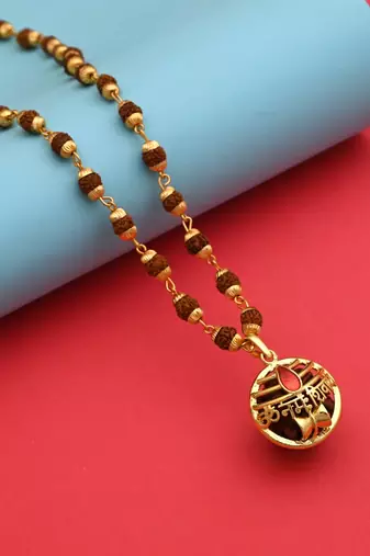 Gold color om namah shivay rudraksha mala chain necklace