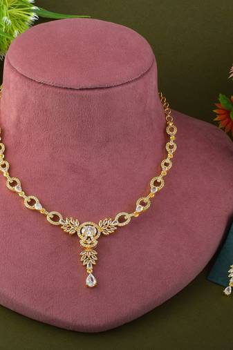 White color american diamond necklace set for elegant wedding functions