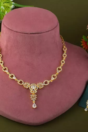 White color american diamond necklace set for elegant wedding functions