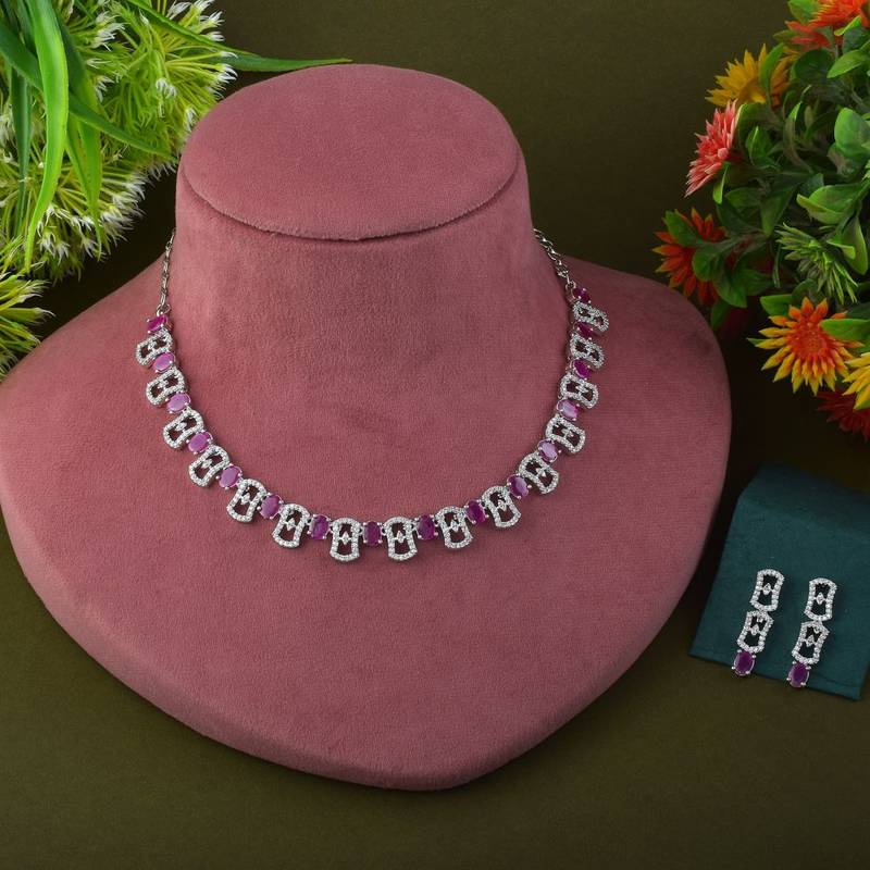 Rani color american diamond necklace set in a festive statement look