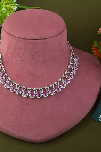Rani color american diamond necklace set with vintage inspired style