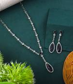 Purple color american diamond necklace set featuring intricate beaded details