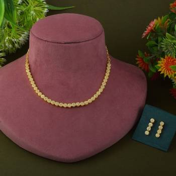Gold color american diamond necklace set with diamond-like centerpiece charm 2