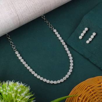 Silver color american diamond necklace set with pearl-like embellishments 1