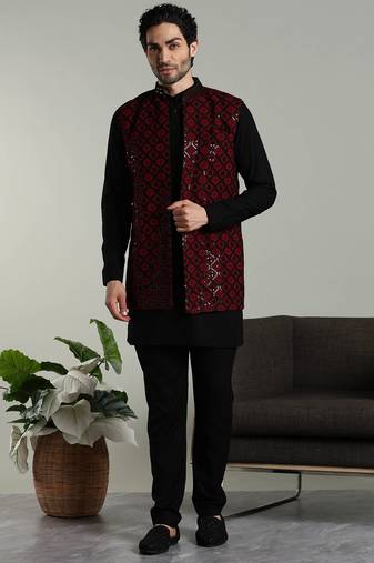 Men's stylish Indo-western Rayon coat kurta set