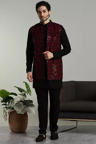Men's stylish Indo-western Rayon coat kurta set
