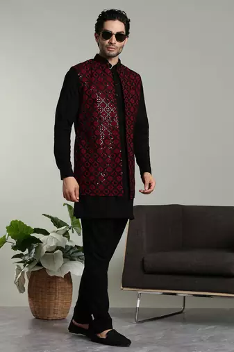 Men's stylish Indo-western Rayon coat kurta set