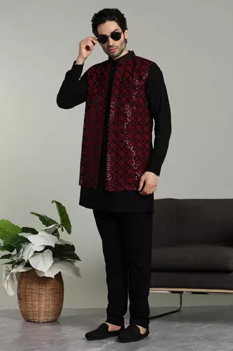 Men's stylish Indo-western Rayon coat kurta set