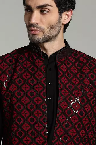Men's stylish Indo-western Rayon coat kurta set