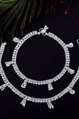 Elegant silver color anklets designed for womenâ€™s traditional and daily wear jewelry