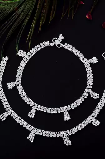Elegant silver color anklets designed for womenâ€™s traditional and daily wear jewelry