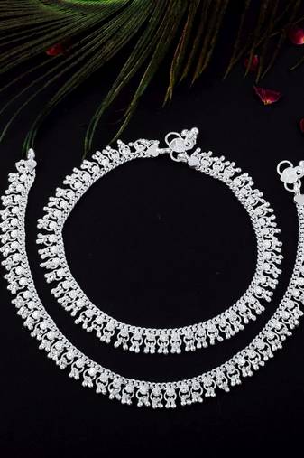 Stylish silver color anklets perfect for bridal wear, festivals, and ethnic outfits