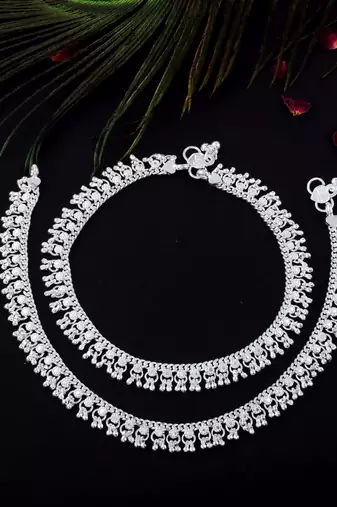 Stylish silver color anklets perfect for bridal wear, festivals, and ethnic outfits