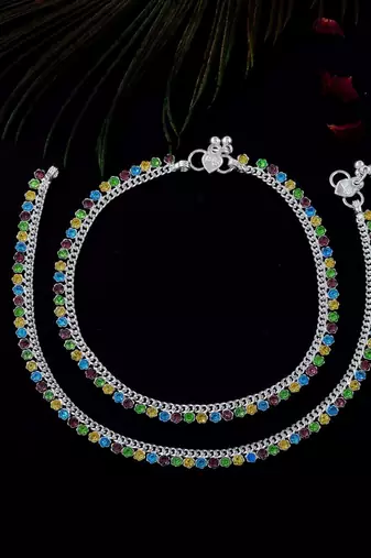 Unique multi color anklets designed with fine detailing for womenâ€™s elegant jewelry styling