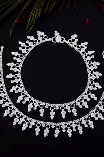 Graceful silver color anklets crafted for brides, parties, and indian cultural outfits