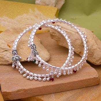 Exclusive maroon & green color oxidised anklet with antique ethnic rajputi jewellery design 2