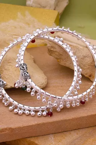 Exclusive maroon & green color oxidised anklet with antique ethnic rajputi jewellery design