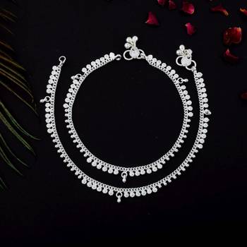 Classic silver color anklets designed with handmade artistic work for daily fashion wear 1