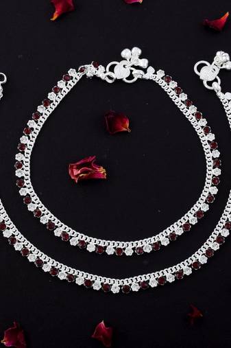 Stylish maroon color anklets crafted for womenâ€™s bridal, party, and festival jewelry needs