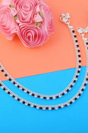 Stylish maroon color anklets crafted for women        s bridal, party, and festival jewelry needs