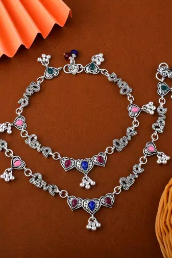 Exclusive multi color oxidised anklet designed for womenâ€™s festive outfits and traditional daily wear
