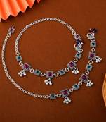 Stylish maroon and green color oxidised anklet perfect for womenâ€™s traditional wear and festivals