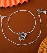 Classic silver color oxidised anklet designed for brides, parties, and ethnic fashion jewelry