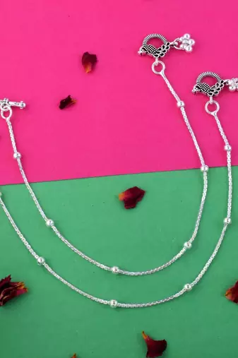 Classic silver color oxidised anklet designed for brides, parties, and ethnic fashion jewelry