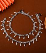 Gorgeous silver color oxidised anklet crafted with handmade artistic detailing for womenâ€™s jewelry