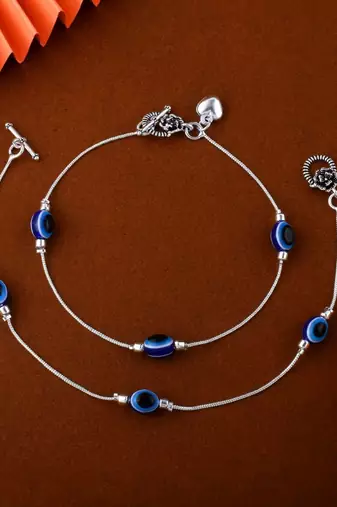 Beautiful blue color evil eye oxidised anklet designed for bridal wear, parties, and cultural styling