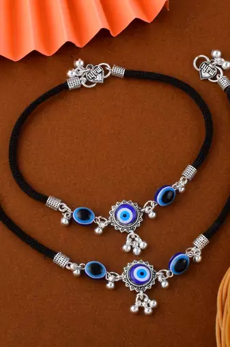 Exclusive blue color evil eye oxidised anklet perfect for womenâ€™s ethnic fashion and traditional outfits