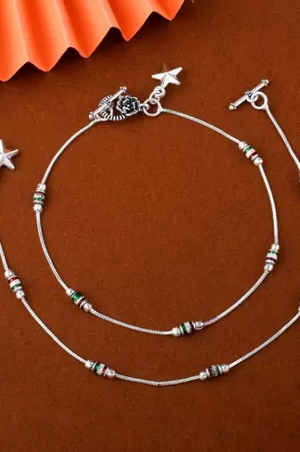 Stylish silver color oxidised anklet crafted for wedding celebrations, festivals, and daily wear jewelry