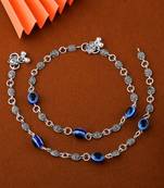 Gorgeous blue color evil eye oxidised anklet designed with artistic detailing for brides and festivals