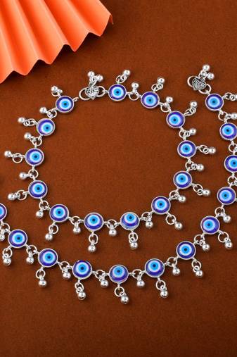 Elegant blue color evil eye oxidised anklet perfect for womenâ€™s fashion jewelry and party outfits