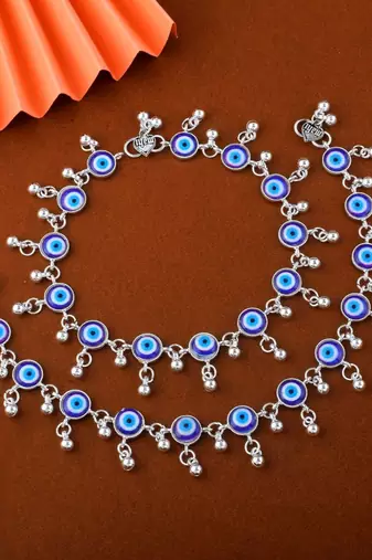 Elegant blue color evil eye oxidised anklet perfect for womenâ€™s fashion jewelry and party outfits