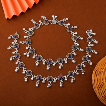 Exclusive multi color peacock feather oxidised anklet designed for bridal, cultural, and party styling 1
