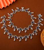 Exclusive multi color peacock feather oxidised anklet designed for bridal, cultural, and party styling