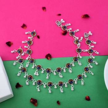Exclusive multi color peacock feather oxidised anklet designed for bridal, cultural, and party styling 2
