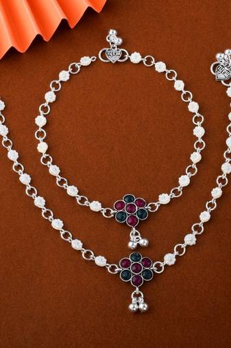 Beautiful maroon and green color oxidised anklet crafted for womenâ€™s ethnic fashion jewelry and outfits